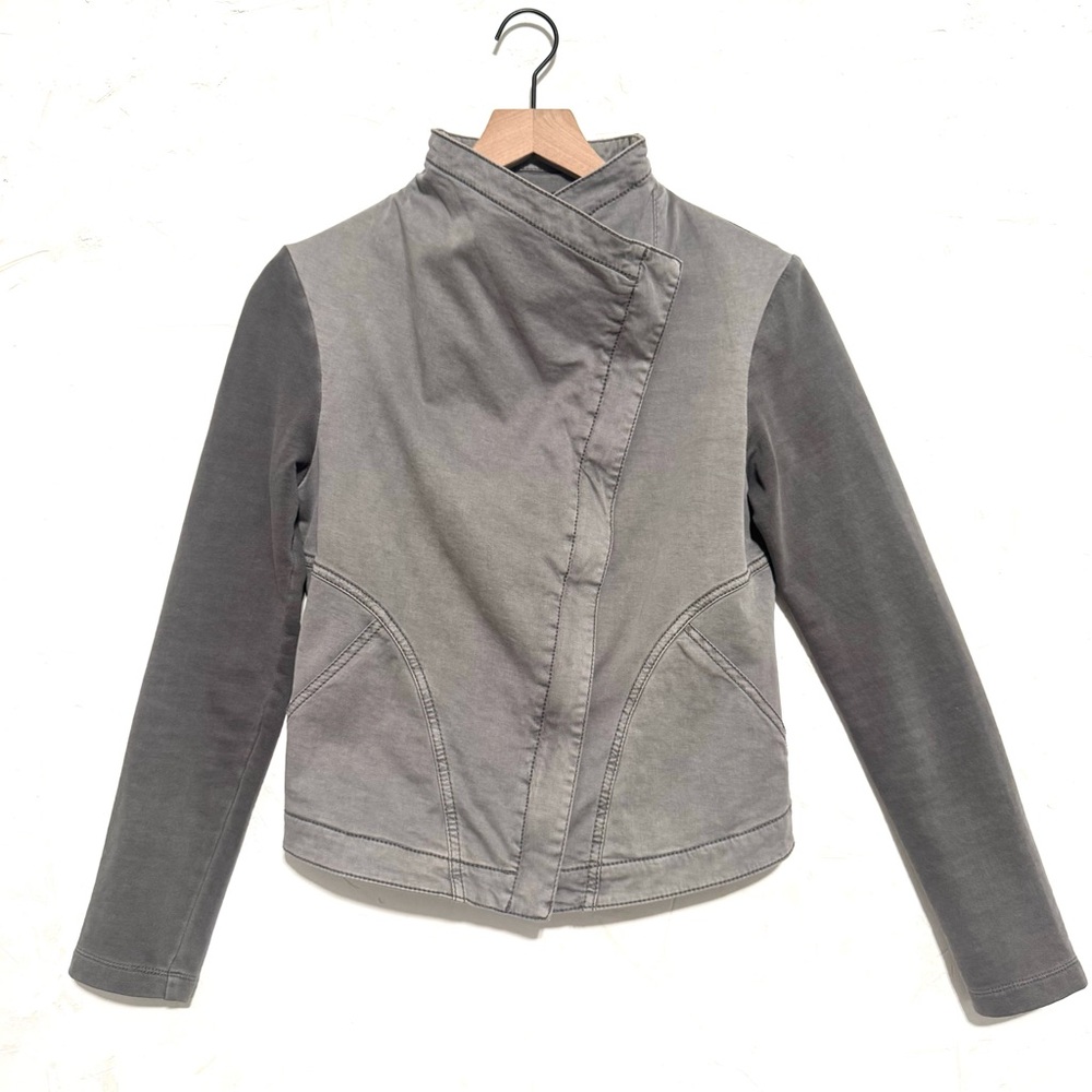 Marrakech Anthropologie gray draped moto jacket S cropped stretch cotton - Picture 2 of 13